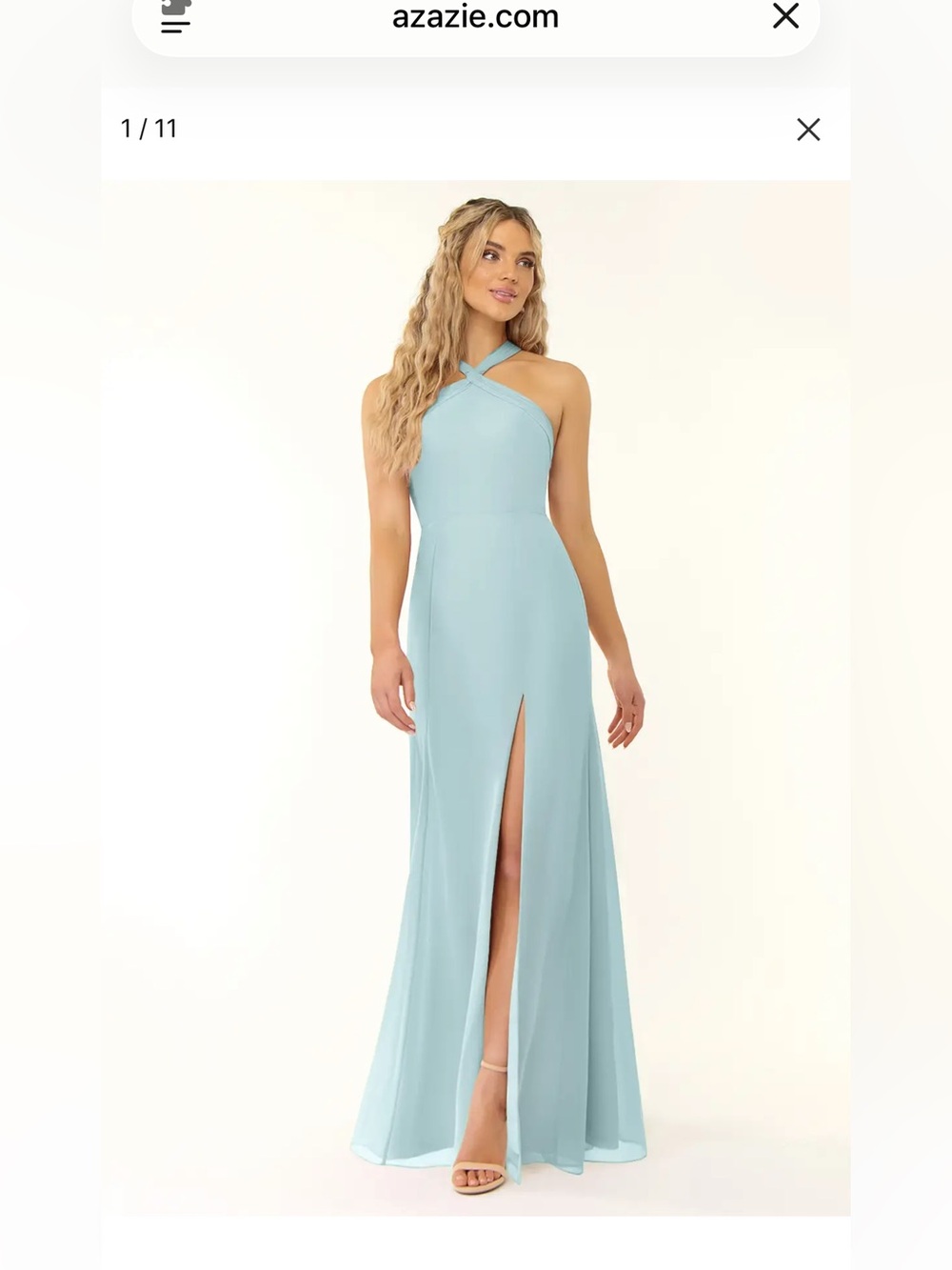 Azazie Rue Mist (Blue) A8 Chiffon - Halter Dress with Back Cutout - Bridesmaids